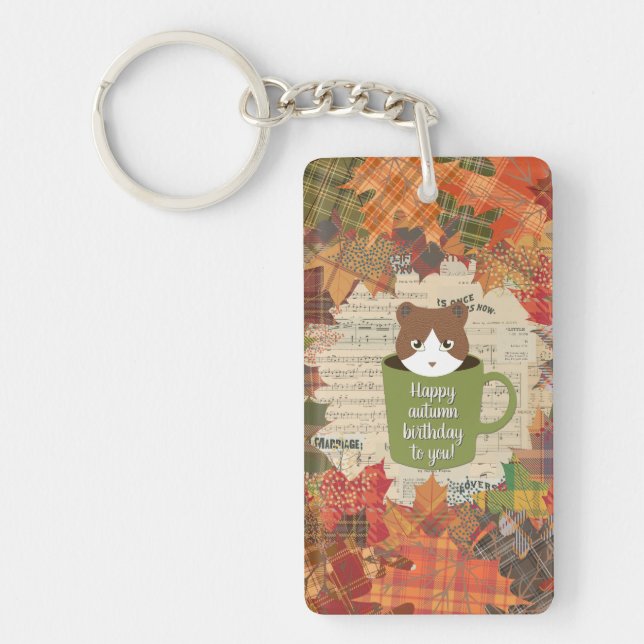 Porte-clefs Chat Automne Acrylique (Devant)