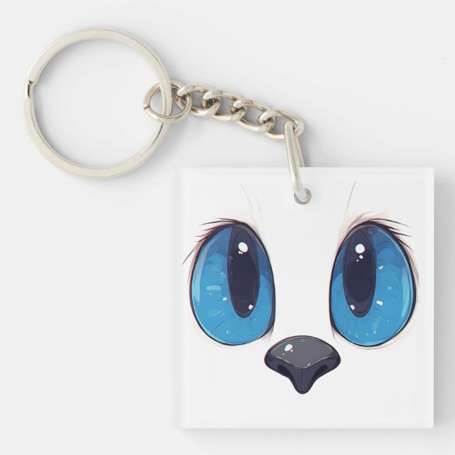 Porte-clefs Chat aux yeux bleus adorable design visage de chat (Devant)