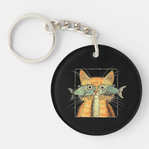 Porte-clefs Chat aux yeux de poisson Chaton Parodie de chat dr