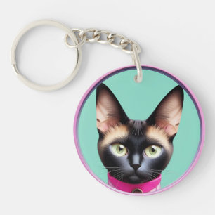 Porte-clefs Chat aux yeux frappants par miroir circulaire