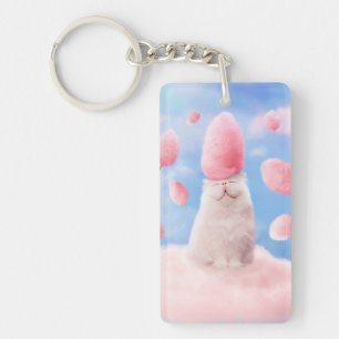 Porte-clefs Chat Avec Coton Candy Cheveux