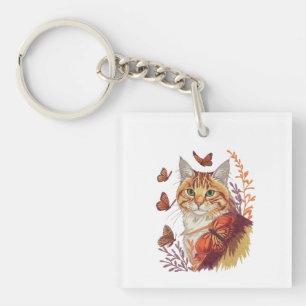 Porte-clefs Chat avec papillons Monarch