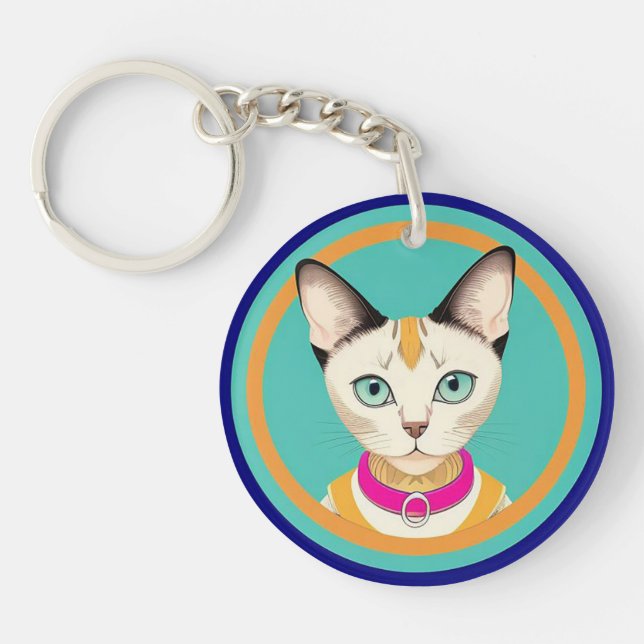 Porte-clefs Chat avec yeux frappants par miroir circulaire (Devant)