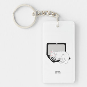 Porte-clefs Chat Blanc Dormir Sur Le Porte - clé Rectangle De