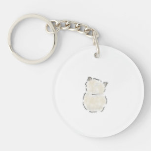 Porte-clefs Chat blanc duveteux mignon vue arrière dessin à la