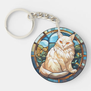 Porte-clefs Chat blanc en verre doux