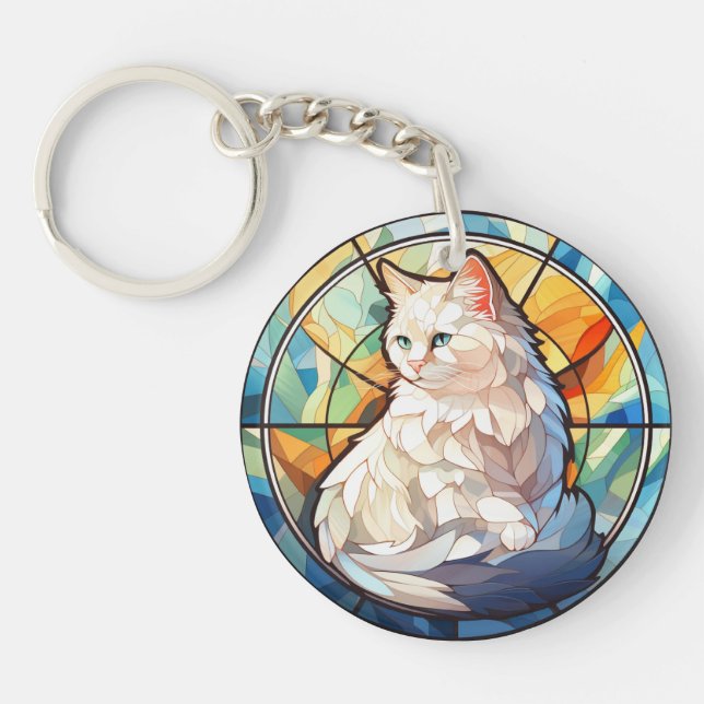 Porte-clefs Chat blanc en verre doux (Devant)