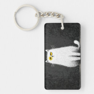 Porte-clefs Chat Blanc Grincheux – Drôle d'Art Minimal de Chat