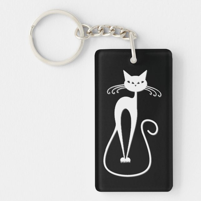 Porte-clefs Chat blanc maigre fantaisiste (Devant)