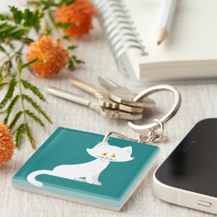 Porte-clefs Chat Blanc Minimaliste Chaton