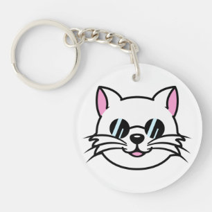 Porte-clefs Chat blanc portant des lunettes noires / lunettes 