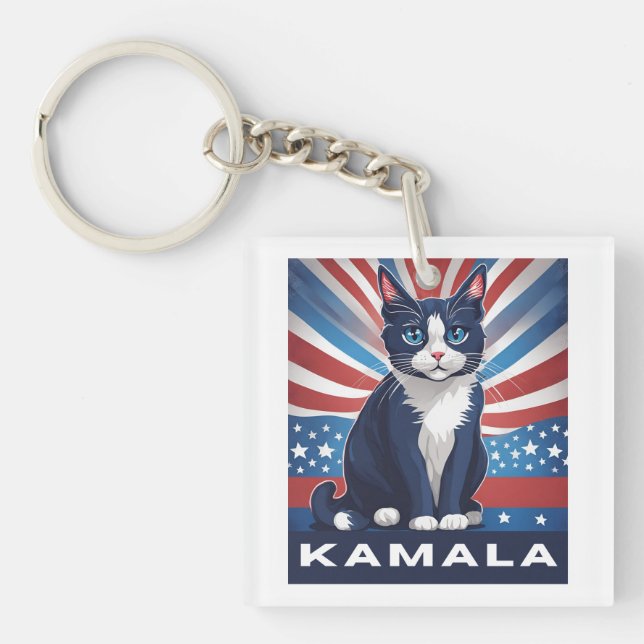 Porte-clefs Chat bleu pour Kamala 2024 Démocrate aux élections (Devant)