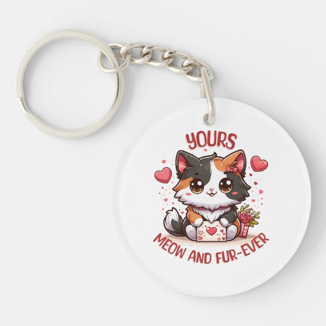 Porte-clefs Chat calico adorable pour la Saint-Valentin  (Devant)