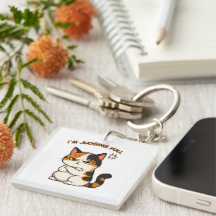 Porte-clefs Chat calico grincheux - je vous juge
