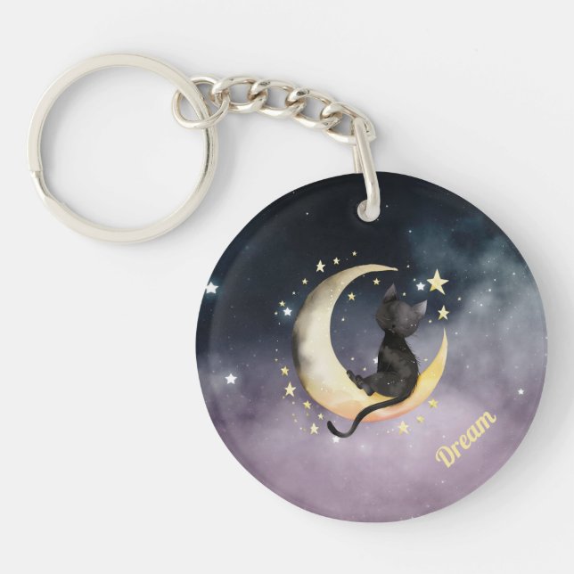 Porte-clefs Chat caricature mignon sur la lune (Devant)