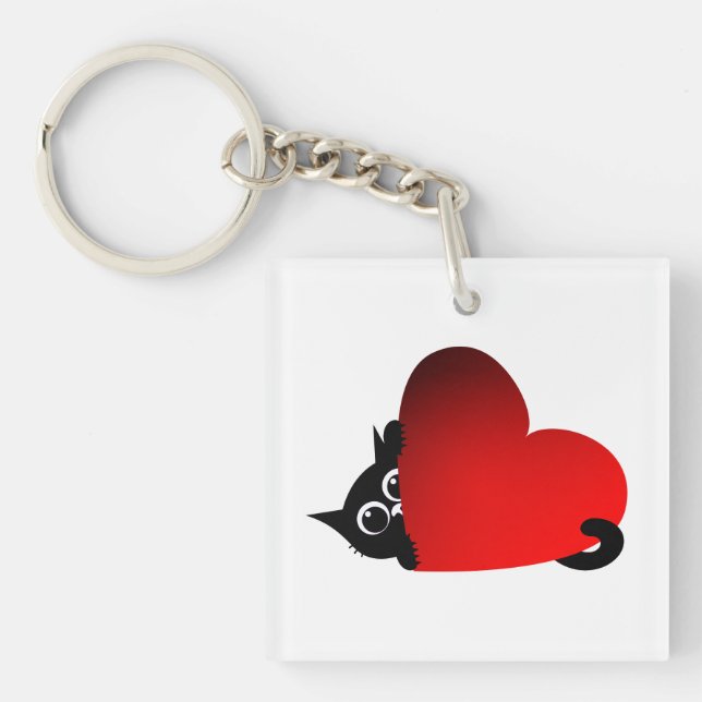 Porte-clefs Chat, Chaton, Cœur (Devant)