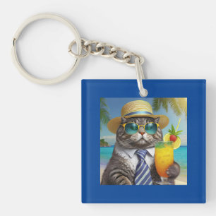Porte-clefs Chat Cool amusant et boisson tropicale