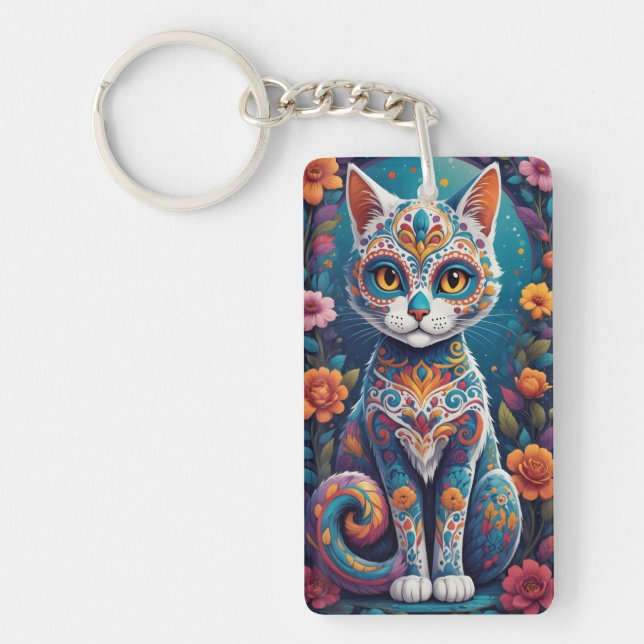 Porte-clefs Chat Crâne de Sucre (Devant)