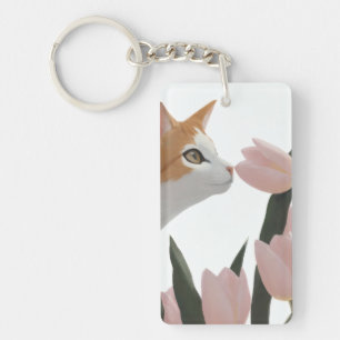 Porte-clefs Chat curieux Floral de printemps
