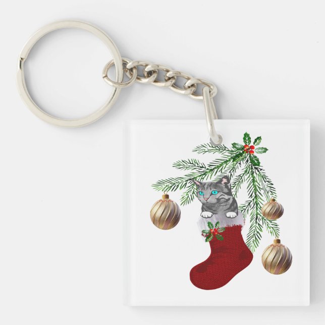 Porte-clefs Chat dans chaussette (Devant)
