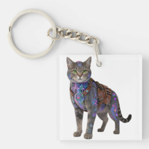 Porte-clefs Chat de circuit cyberpunk – Bête de technologie né