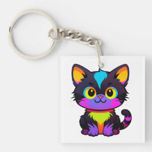 Porte-clefs Chat de dessin animé coloré avec des couleurs néon