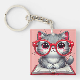 Porte-clefs Chat de dessin animé mignon portant des lunettes