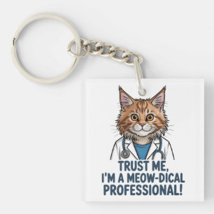 Porte-clefs Chat de docteur drôle Illustration d'humour médica