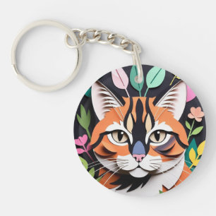Porte-clefs Chat de la forêt fantaisiste en papier découpé