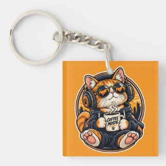 Porte-clefs Chat de la mode urbaine cool buvant du café
