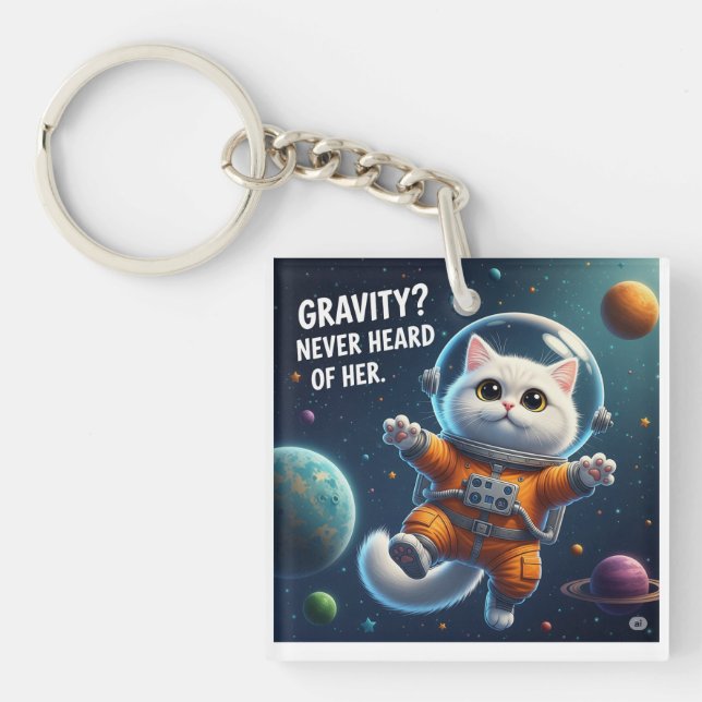 Porte-clefs Chat de l'espace mignon (Devant)