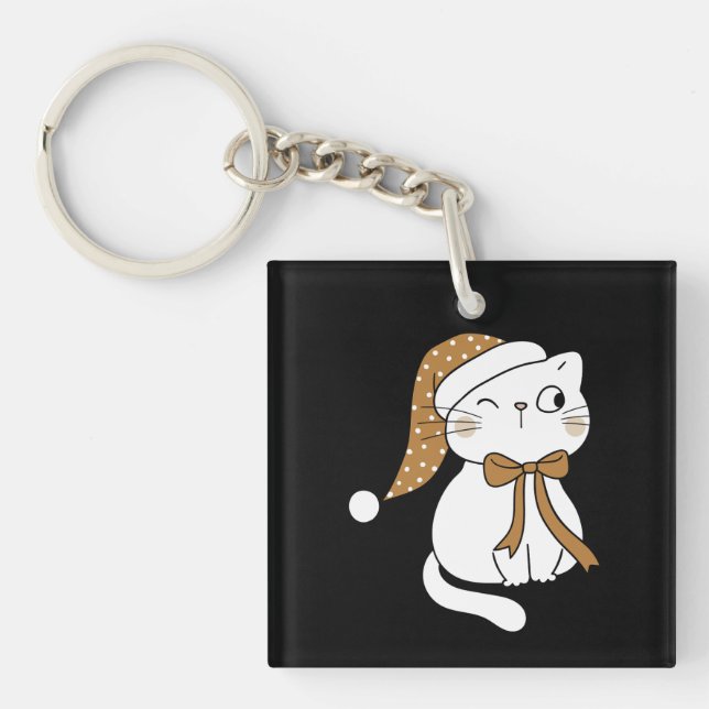 Porte-clefs Chat de l'hiver clin d'œil (Devant)