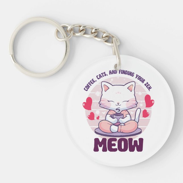 Porte-clefs Chat de méditation - Chat Kawaii (Devant)
