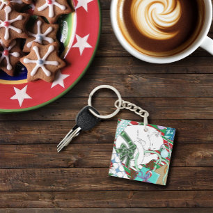 Porte-clefs Chat de Noël blanc