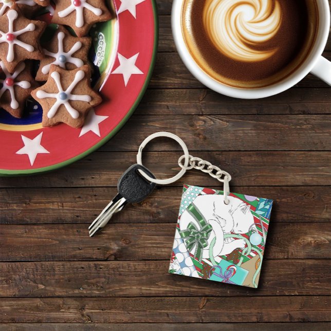 Porte-clefs Chat de Noël blanc (Créateur téléchargé)