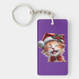 Porte-clefs Chat de Noël mignon avec chapeau de Père Noël et C