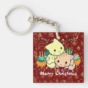 Porte-clefs chat de noël mignon, personnaliser texte personnal