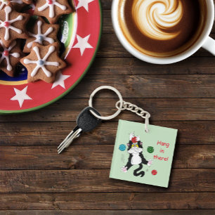Porte-clefs Chat de Noël noir blanc Tuxedo