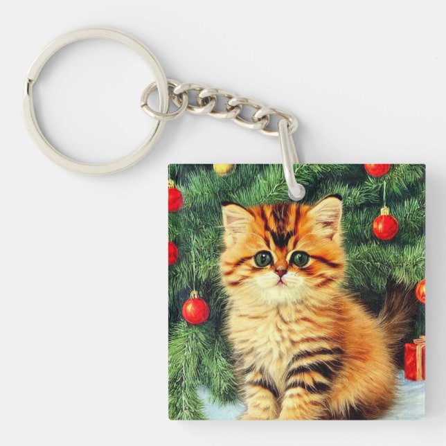 Porte-clefs Chat de Noël Vintage (Devant)
