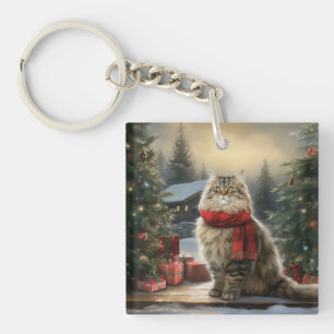 Porte-clefs Chat de Sibérie en Noël de Neige