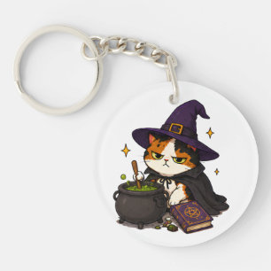 Porte-clefs Chat de sorcière grincheux Halloween 