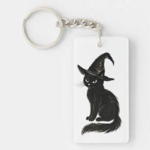 Porte-clefs Chat de sorcière – Illustration d'Halloween à l'en