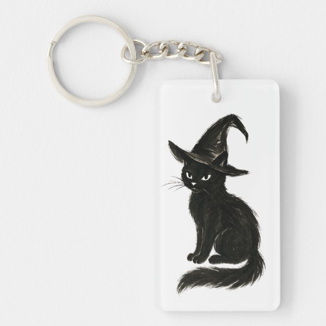 Porte-clefs Chat de sorcière – Illustration d'Halloween à l'en (Devant)