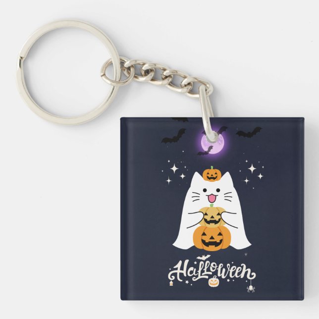 Porte-clefs Chat d'Halloween au clair de lune – Nuit effrayant (Devant)