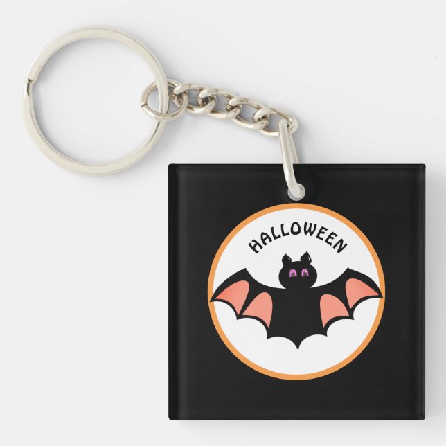 Porte-clefs Chat d'Halloween éffrayante sur noir et blanc (Devant)