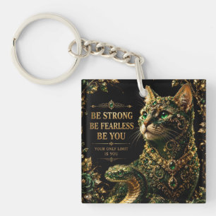 Porte-clefs Chat Doré Yeux Verts Élégant Art