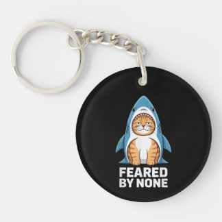 Porte-clefs Chat Drôle en Costume de Requin Nullement Redouté