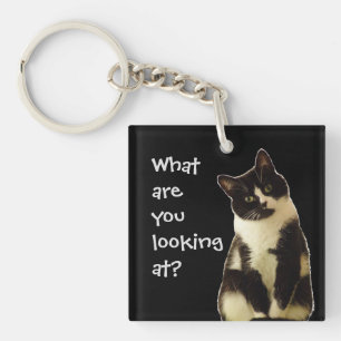 Porte-clefs Chat drôle "Qu'est-ce que vous regardez ?"
