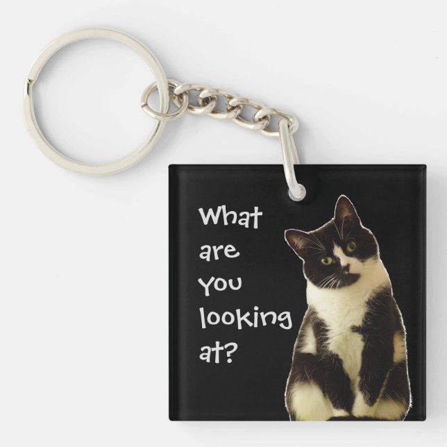 Porte-clefs Chat drôle "Qu'est-ce que vous regardez ?" (Devant)