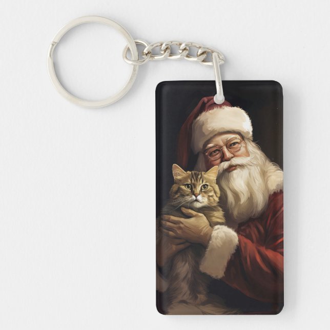 Porte-clefs Chat du Bengale avec Noël du Père Noël (Devant)